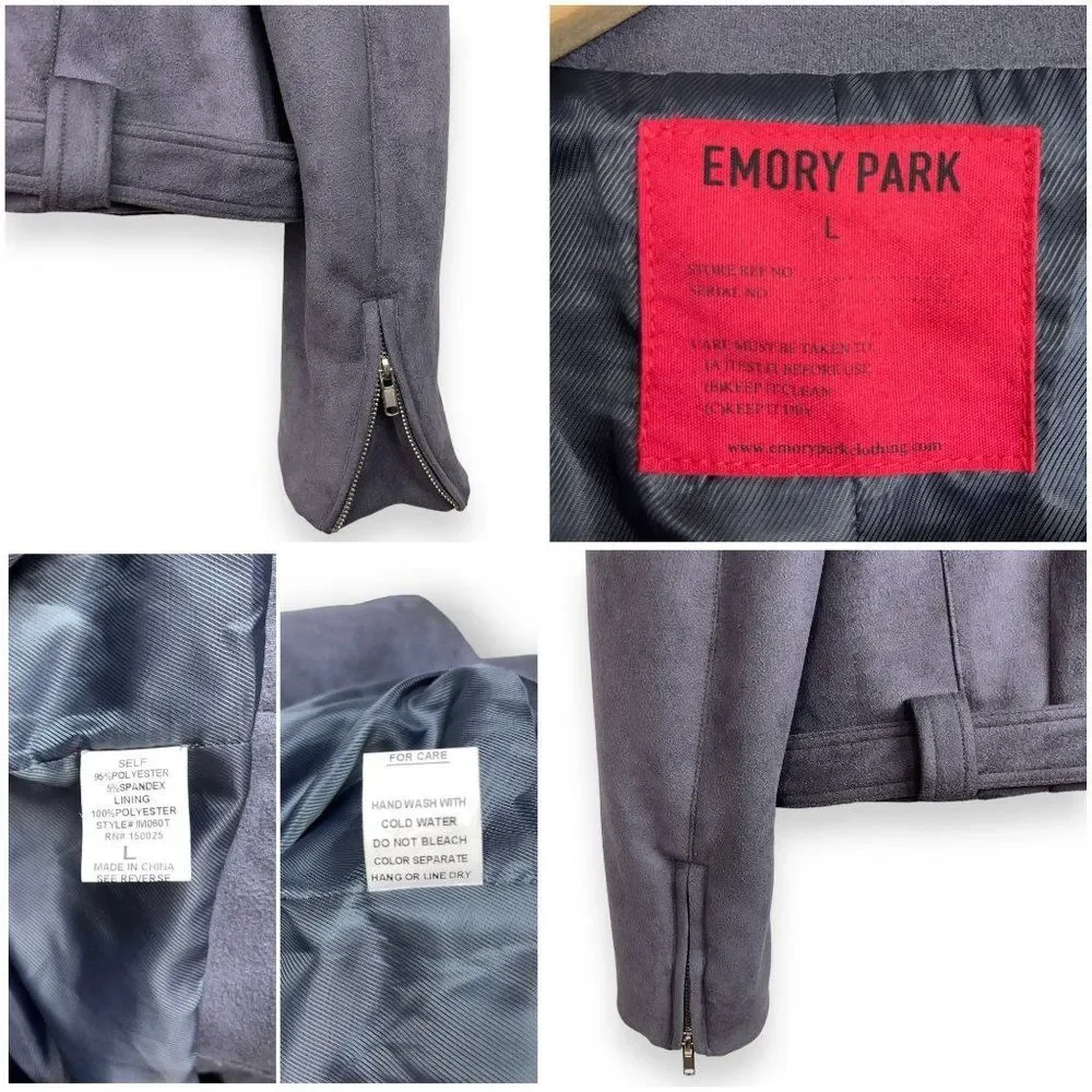 Anthro Emory Park Plush Faux Suede Moto Jacket in Charcoal